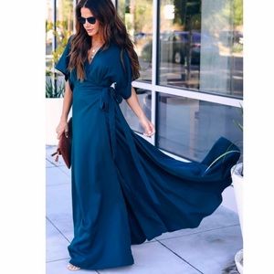 Aakaa Dark Teal Wrap Maxi Dress